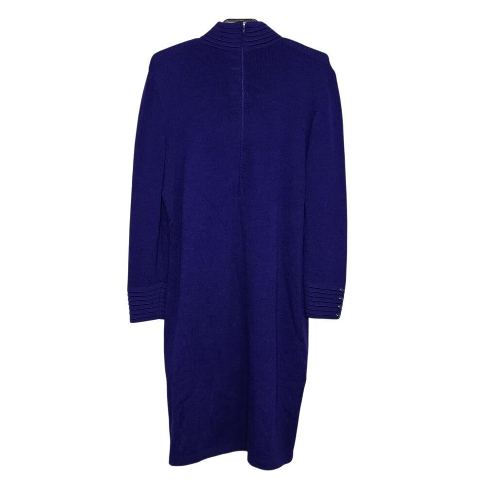 St. John Collection Knit Dress Size 14 Purple Long Sleeve *FLAWS*